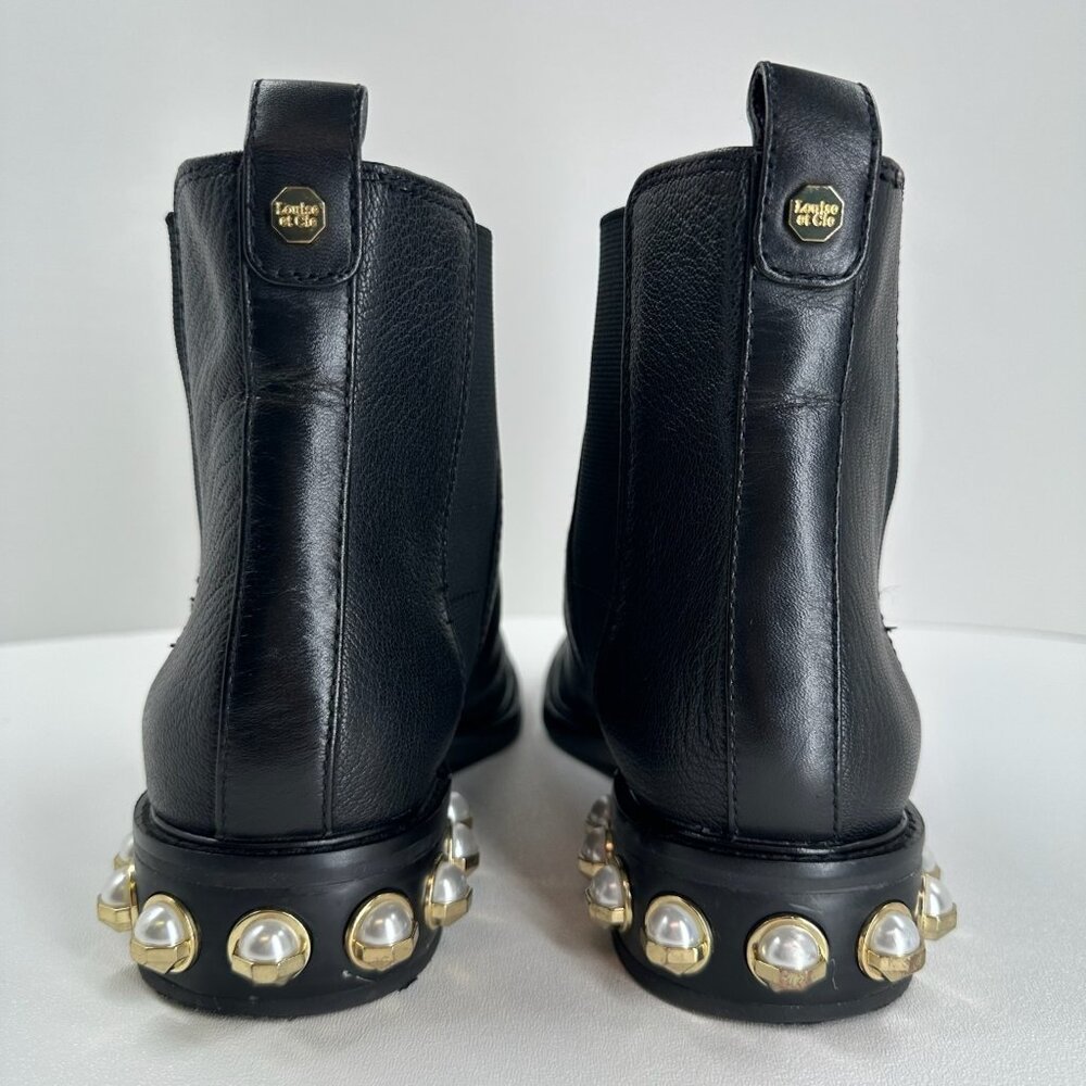 Louise et Cie Valtina Pearl Heel Chelsea Boots Women US 9M Pebbled Leather Black - Picture 6 of 13